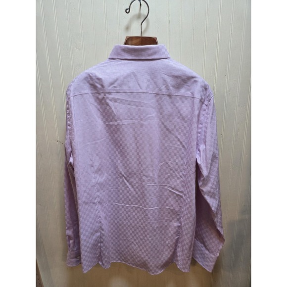 Egara Shirt Mens XL Purple Check Slim Fit Stretch Non Iron Long Sleeve Dress - Picture 3 of 6